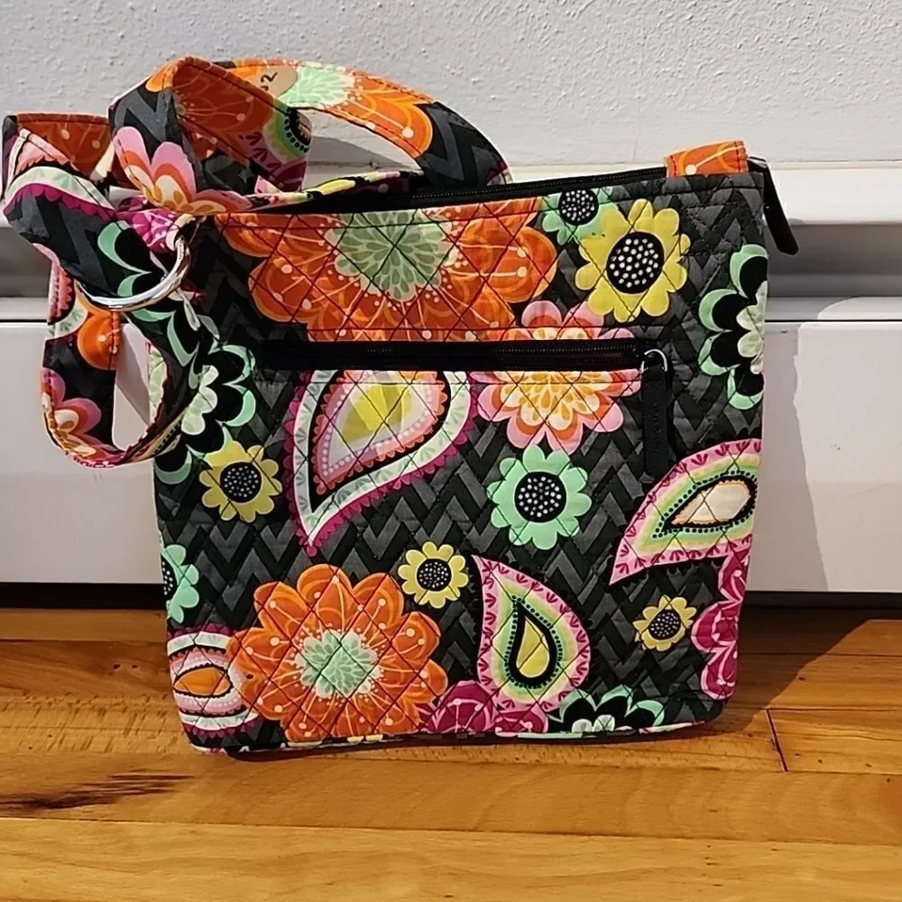 Vera Bradley Iconic Hipster Ziggy Zinnia Pink Orange Floral Crossbody Zip Bag